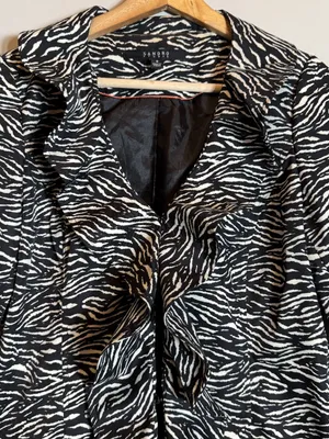 Sandro Studio Zebra Print Ruffle Jacket Women's Small Black White Designer Fun thumbnail 6