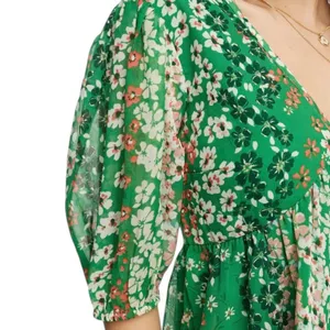 ASOS Wednesday's Girl puff sleeve mini smock dress in green patchwork thumbnail 3