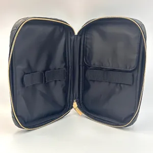 Kevyn Aucoin Woven Makeup Bag Black Faux Leather Travel Case Gold‎ Hardware NEW thumbnail 7