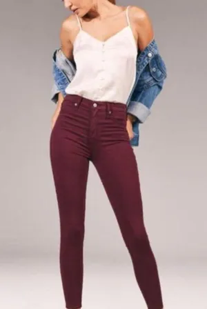 Abercrombie maroon jeans thumbnail 1