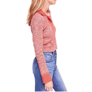 NWT Free People Making Memories Cropped Henley Sweater Size Medium Terra Cotta thumbnail 5