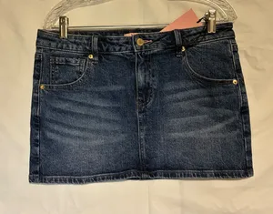 NWT Juicy Couture Y2K Blue Denim Micro Mini Skirt with Cherry Logo Bling Size 7 thumbnail 1