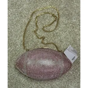 Pink Rhinestone Crystal Football Evening Clutch Gold Chain Shoulder Bag NWT thumbnail 3