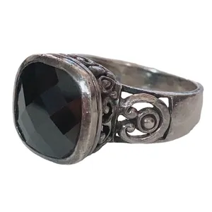 VTG 925 Sterling Silver Faceted Onyx Scroll Filigree Ring Size 6.75 Wide Band thumbnail 5