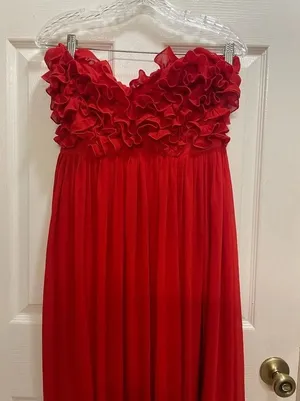 NWT Revolve Lovers & Friends Red Maxi Gown Size Large Ruffled Top Leg Split thumbnail 6