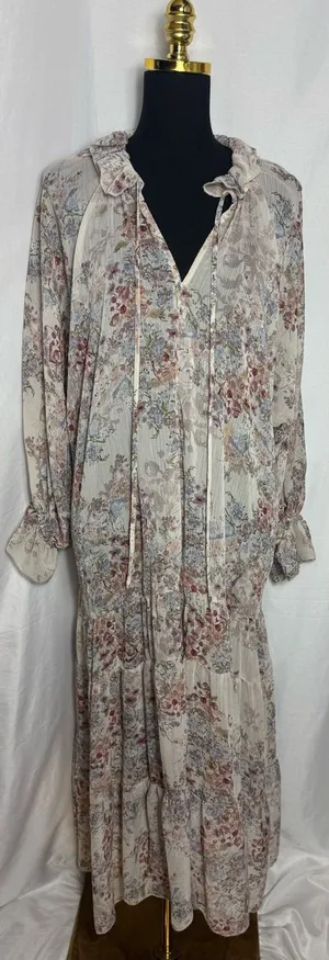VICI Women's Sheer Floral Maxi Dress Tiered Ruffle Boho Long Sleeve cottagecore thumbnail 1