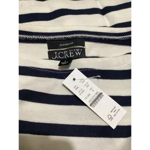 J. Crew Classic Mariner Cloth Boatneck T-Shirt in Stripe Beige Navy Blue S thumbnail 5