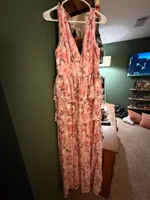 Lulus Graceful Approach Blush Pink Floral Jacquard Tiered Maxi Dress thumbnail 2