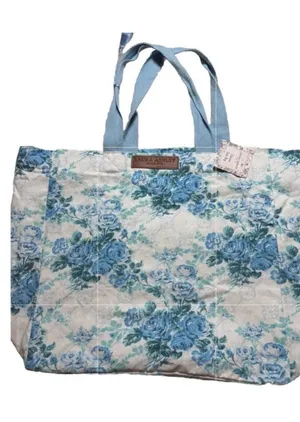 Laura Ashley nwt Blue Floral Canvas Tote thumbnail 1