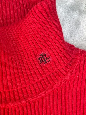 Lauren Ralph Lauren Red Ribbed Turtleneck Sweater embroidery logo preppy classic thumbnail 2