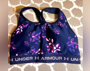 Under Armour Navy / Purple Sports Bra with Pink Floral Pattern athletic running thumbnail 1