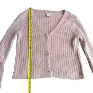 Sincerely‎ Jules Size S Fuzzy Crop Cardigan Sweater Blush Pink Preppy Ribbed thumbnail 5