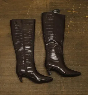 NWT INC International Concepts Knee-High Boots with Kitten Heel Brown Croc 7.5M thumbnail 1
