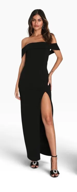 Lulus Enchanting Romantic Black Off-the-Shoulder Maxi Dress size Large NWT thumbnail 1
