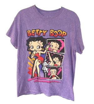 Betty Boop Purple Acid Wash Graphic T-Shirt Old School Cartoon Small thumbnail 1