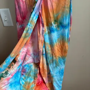 Venus Tie Dye Maxi Dress Small Multi Color Womens Twist Front V-Neck Stretch thumbnail 3