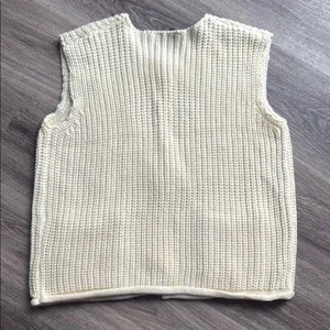Cream Knit Cardigan Vest Womens Casual Sweater with Gold Buttons thumbnail 4