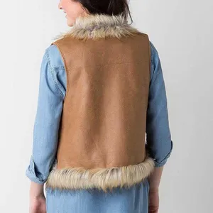 Flying Tomato Brown With white Embroidery Aztec faux fur sleeveless Vest Size M #boho #cottagecore #western #indie #hippie thumbnail 4