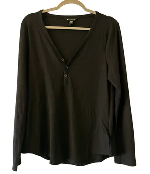 Athleta Lounge Top Size Large Black Waffle Knit Henley Soft Cozy Travel Layering thumbnail 1