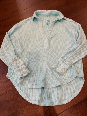 aerie Blue/Teal Waffle Henley Pullover Size XS - C72-011 thumbnail 3