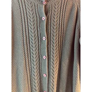 Coldwater Creek Green Cotton Pointelle Cable Knit Button Cardigan Sweater L thumbnail 2
