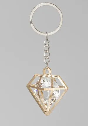 Gold Geometric Keychain with Caged “Diamond” thumbnail 3