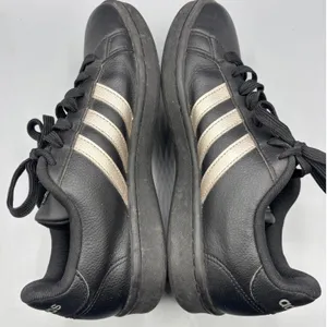 Adidas Womens 7 Sneakers Black Gold Stripes Lace‎ Up Shoes Casual Workout Gym thumbnail 4