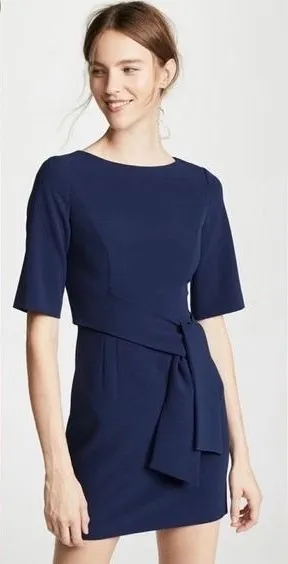 Alice +‎ Olivia Virgil Boatneck Mini Dress Tie Waist Short Sleeve Blue Size 4 thumbnail 1