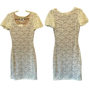 NWT‎ Belle Badgley Mischka Lace Floral Sequin Stretch Mini Dress White Nude thumbnail 2