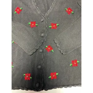 Victoria Jones VintageSweater Poinsettia Cardigan Beaded Christmas Grandma M thumbnail 6