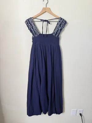 Free People Feel the Frill Women's Navy &‎ White Midi Dress Womens Size XS thumbnail 6