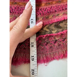 Vintage Wool Scarf‎ Women Pink Brown Fringed Boho Eclectic Tassel Earthy h thumbnail 2