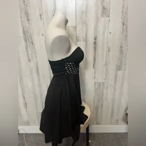 Black Strapless Skater Dress Cutout Waist Open Back Size S thumbnail 3