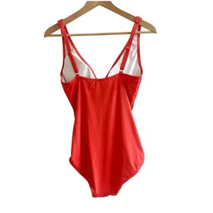 Michael Kors One Peice Faux Wrap Swimsuit Gold Tone Ring Accent Size 10 Orange thumbnail 3