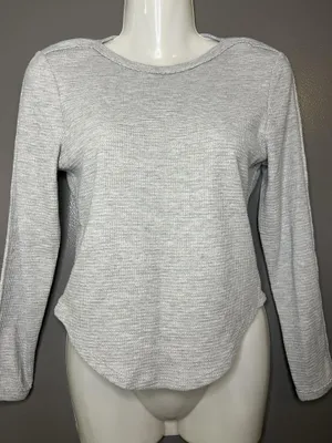 Free People Shirt Womens Small Gray Waffle Knit Crew Neck Long Sleeve Top thumbnail 2