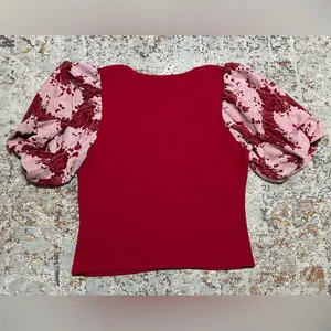 Anthropologie Dolan Lace Puff Sleeve Top size XL red thumbnail 11