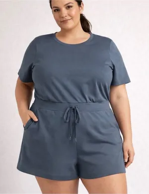 Spanx Air‎ Essentials Short Sleeve Romper Storm Blue Modal Womens Plus 3x thumbnail 1