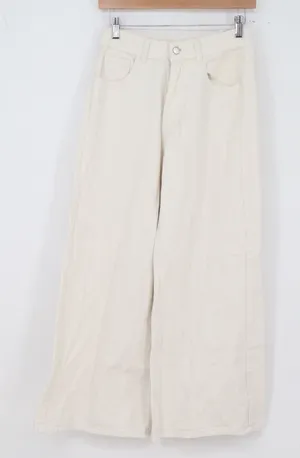 Unbranded Pants Women M 8270 Cream Wide Leg High Rise Denim Excellent thumbnail 1