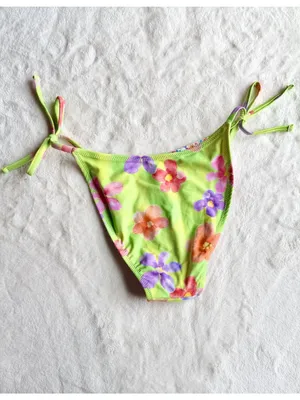 NWT Wild Fable Reversible High Leg Cheeky Side Tie Floral Bikini Bottom - XS thumbnail 3