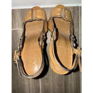 Tory Burch Naomi sz 5.5 sling back tan leather peep toe pumps thumbnail 5
