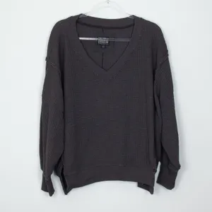 American Eagle Seriously Lived In Big Hug Waffle Knit Pullover Gray M Oversized thumbnail 2