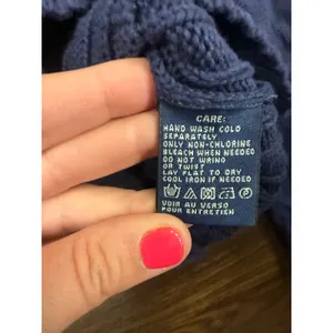 Ralph Lauren Sport Cable Knit V-Neck Sweater Navy Blue Red Pony Women's M thumbnail 4