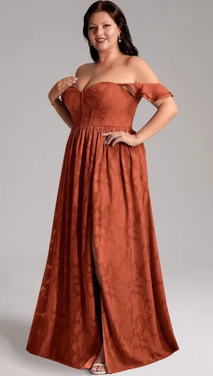 Azazie Atelier Terracotta Floral Jacquard Maxi Dress Size 18 thumbnail 1