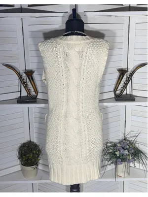 Bebe vintage Y2K long knit vest cream cable knit pockets coquette cottage boho thumbnail 2