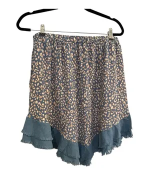 Umgee Leopard Print Mini Skirt Blue Linen Blend Size Large thumbnail 7