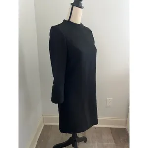 H&M Black Mock Neck Shift Dress 2 Button Bell Sleeve‎ Office Chic Preppy Minimalist thumbnail 4