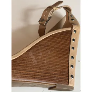 Via Spiga 3.5' Tan Leather Moto Silver Studded Platform Wedge Sandals 9M Biker thumbnail 8