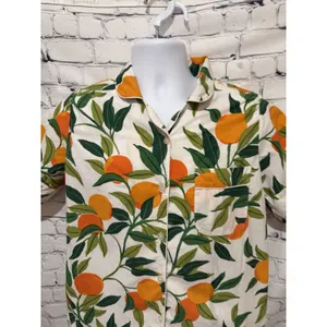 Anthropologie Print Fresh Button Up Shirt Women’s Orange Fruit Cotton Small thumbnail 2