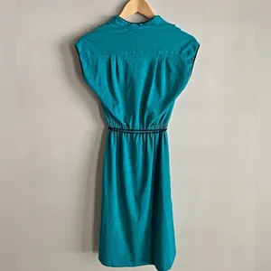 Vintage 70s Teal Mod Dress Abstract Print Cinched Waist Small thumbnail 9
