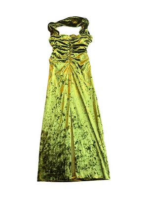 Zara Bold Green Strapless Crushed Velvet Dress Neck Strap Midi Size Medium Women thumbnail 9